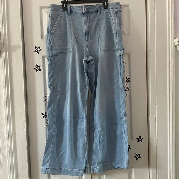 American Eagle Stretch Super High-Rise Baggy Wide Leg Jeans Size 18 Regular - Picture 2 of 9